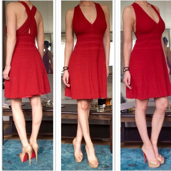 Missoni Red Crochet Lace Knit Surplice Criss-Cross Back A-Line Dress 38 - Picture 6 of 9